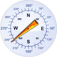 Windrichtung-Analoganzeige (Windrichtung: SW)